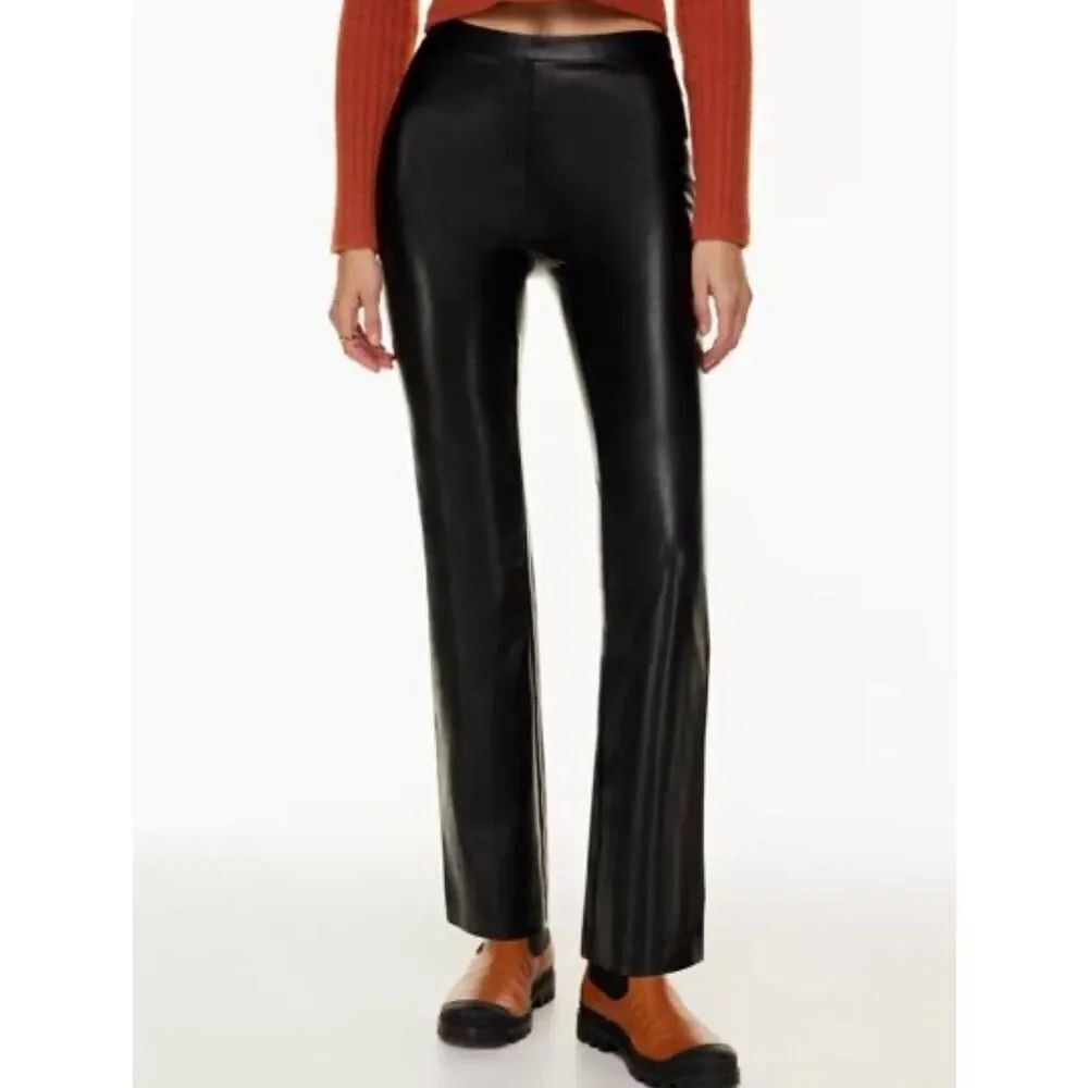 Aritzia Wilfred black faux leather pull on flare pants size 4
